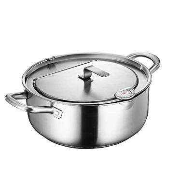 Imagem de Frigideira de aço inoxidável, frigideira pequena, com termômetro Fahrenheit e rack de drenagem de óleo, grande