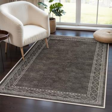 Imagem de Lahome Tapete moderno lavável à máquina com bordas - tapetes 7,5 x 12,5 cm para sala de estar, tapetes macios ultrafinos para entrada de quarto, antiderrapante, resistente a manchas, pequeno tapete