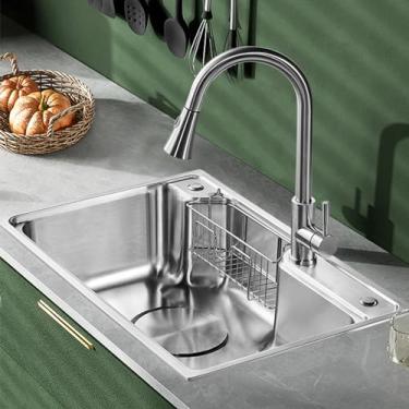 Imagem de Pia de cozinha de tigela única, conjunto de pia doméstica, pia de aço inoxidável 304, pia integrada com torneira removível, pia de estação de trabalho (80 * 48 * 22 cm)