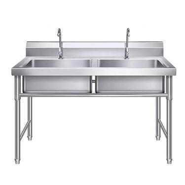Imagem de Lavatório comercial de 2 compartimentos, pia utilitária independente, pia de aço inoxidável pia dupla com torneira para restaurante, lavanderia, garagem (100 * 50 * 80 cm)
