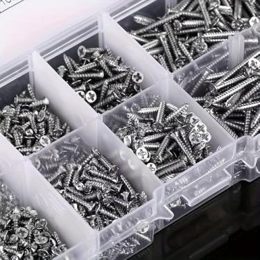 Imagem de 800 peças de parafusos auto-roscantes sortidos M2 Phillips cabeça plana caixa organizada para marcenaria, chapa metálica, reparos DIY, prateado