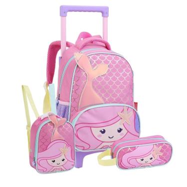 Imagem de Mochila De Rodinhas Sereia  Lancheira Térmica Estojo Simples