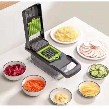 Imagem de Cortador de Legumes Multifuncional 16 em 1, Fatiador Profissional de Cozinha com Lâminas de Aço Inoxidável, Ralador para Vegetais e Frutas com Recipiente Coletor