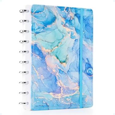 Imagem de Caderno Inteligente Mármore, 80 Folhas, Espiral, Capa Dura com Design Mármore, Couro fake, Tamanho grande A4, 11 discos, folhas removiveis (Piscina)