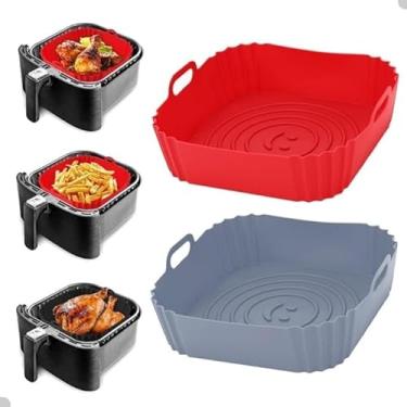Imagem de Kit 3 Formas de Silicone Quadrada 16x16cm Assadeira Air Fryer e Forno Forma para Fritadeira Elétrica com Alça (Quadrado)