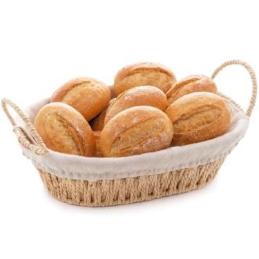 Imagem de Cesto Oval Multiuso em Fibra de Papel com Alça e Forro em Tecido para Pães Frutas Piquenique Organização e Decoração(1)