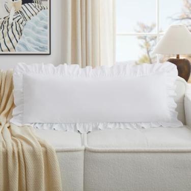 Imagem de KKJIAF Conjunto de 1 capas de almofada lombar brancas 35,5 x 91,6 cm, fronhas de microfibra com babados, capas de travesseiro Euro Sham para sofá-cama sala de estar