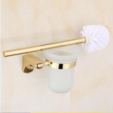 Imagem de Acessórios de banheiro Suporte de escova de vaso sanitário dourado, suporte de papel, barra de toalha, conjunto de ferragens de banheiro acabamento PVD, anel de toalha (suporte de escova de vaso
