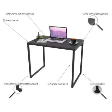Imagem de Mesa Para Escritório Office Estilo Industrial 90cm Kuadra Compace Preto Onix