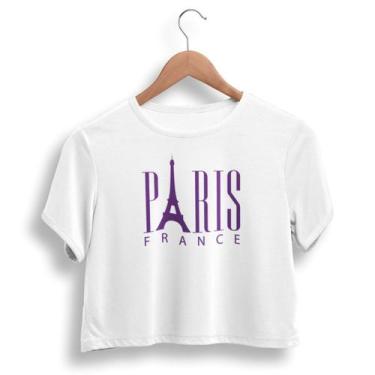 Imagem de Cropped Paris Blusa Feminina Torre Eiffel Camiseta Gola Careca 100% Al