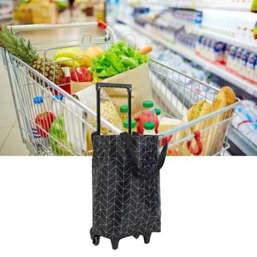 Imagem de Mingzhe Carrinho de Compras Portátil Dobrável Em Tecido Oxford Com Rodas, Alça Leve e Extensível, Amplo Espaço de Armazenamento, Resistente e Durável para Viagens, Compras, (Linha Preta)
