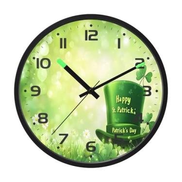 Imagem de SEHANY Relógio de parede Green Clover, silencioso, sem tique-taque, relógio redondo operado por bateria, controle de som, luz noturna, relógios de parede para sala de estar, cozinha, quarto