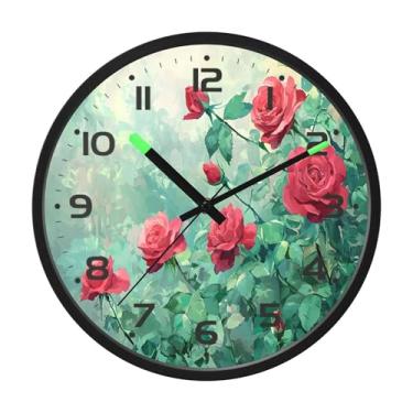 Imagem de SEHANY Relógio de parede de rosas para dia dos namorados, silencioso, sem tique-taque, operado por bateria, controle de som, luz noturna, relógios de parede para sala de estar, cozinha, quarto