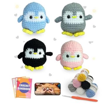 Imagem de PAITIN Kit de crochê para iniciantes – Kit de crochê DIY Penguin Amigurumi, kit de animal de crochê fácil para adultos e crianças com tutorial em vídeo passo a passo