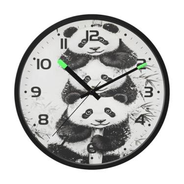 Imagem de SEHANY Bonito relógio de parede panda silencioso sem tique-taque relógio redondo operado por bateria 30 cm controle de som luz noturna relógios de parede para sala de estar, cozinha, quarto
