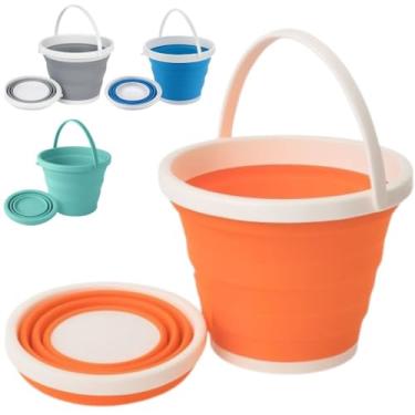 Imagem de Balde Dobrável 5 Litros de Plástico e Silicone | Balde Compacto e Portátil Ideal para Viagem e Camping (Laranja)