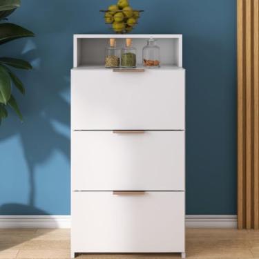 Imagem de Caixa Organizadora com Gavetas,Gaveteiro 3 Gav Organizador Criado Mudo Quarto Com Nicho(BRANCO)