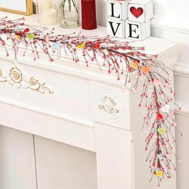 Imagem de Sariiraw Guirlanda de Dia dos Namorados – Guirlanda de coração de 1,8 m para manto, lareira, arco de casamento, decoração romântica de casa e festa