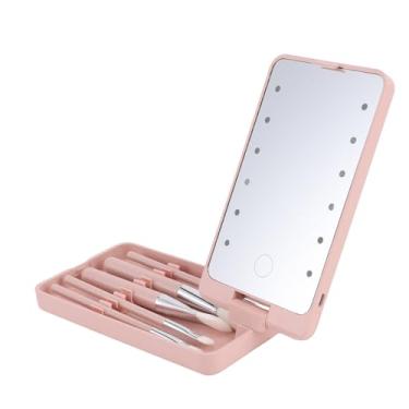 Imagem de ZJchao Espelho de Luz LED Com Pincel de Maquiagem Rotação de 360 ​​graus Controle de Toque Brilho Ajustável Conjunto de Pincéis de Espelho de Maquiagem para Viagem Portátil