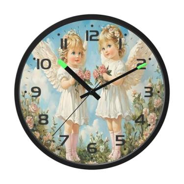 Imagem de SEHANY Lindo relógio de parede anjo silencioso sem tique-taque relógio redondo operado por bateria 30 cm controle de som luz noturna relógios de parede para sala de estar, cozinha, quarto, escritório