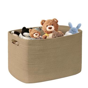 Imagem de SunNewt Cesta de roupa suja de vime extra grande de 100 L para armazenamento na sala de estar, cestas de corda de algodão boho para brinquedos infantis, presentes, cobertor quadrado para roupas sujas