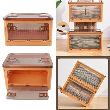 Imagem de Caixa de Armazenamento Plástico Pequena e Plegável com Tampa Cesto Empilhável para Organizadores Armário Multifuncional Alças Laterais Rodas Desmontáv