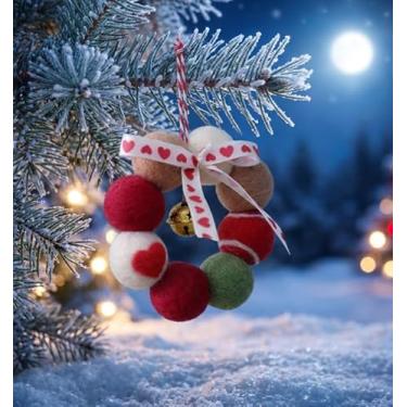Imagem de Guirlanda de sino de feltro de Natal, enfeite para pendurar, decoração de árvore festiva, decoração de janela de férias (vermelho)