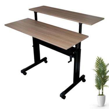 Imagem de Mesa Dupla Com Regulagem De Altura Tampos Amadeirado 70cm À 107cm Para Trabalho Escritório PC Gamer Escrivaninha Home Office - Wp Connect (Preto)