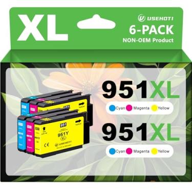 Imagem de USEHOTI 951XL compatível com cartuchos de tinta 951, pacote combo colorido, funciona com OfficeJet Pro 8600 8610 8620 8100 8630 8660 8640 8615 8625 251DW 276DW (2 ciano, 2 magenta, 2 amarelos, 6