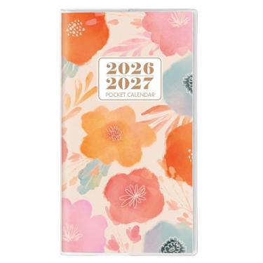 Imagem de Calendário de bolso 2025-2026, planejador de bolso pequeno de Natal 2026 para bolsa - 17 cm x 9,4 cm - de janeiro de 2025 a dezembro de 2026, agenda mensal diária com capa de PVC para planejamento