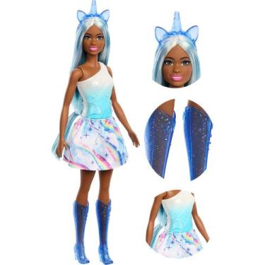 Imagem de Boneca Barbie Negra Conto Fadas Unicórnio Cabelo Azul 30 Cm - Mattel, 