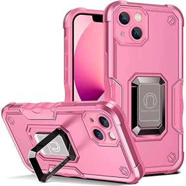 Imagem de KKFAUS Capa para iPhone 14/14 Plus/14 Pro/14 Pro Max, suporte de anel de metal giratório 360°, lente tudo incluso quatro cantos capa de telefone anti-queda anti-arranhões (Cor: rosa, Tamanho: 14 Plus 6,7 polegadas)