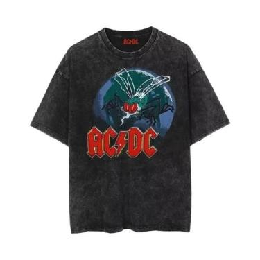 Imagem de Camiseta Feminina De Verão ACDC Rock Punk Retro Em Algodão Lavado Com 