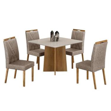 Imagem de Mesa de Jantar Jade 90cm Cinamomo Off White com 4 Cadeiras Lara Linho 