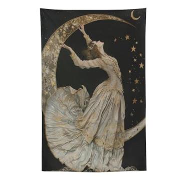 Imagem de Tapeçaria mística Mulher de Vestido Branco Lanterna Caminho Floresta Estranho Escuro Decoração de Parede Sala de Estar Quarto Decoração de Casa Exclusivo Têxtil Pendurado Tapeçaria 152 x 232 cm