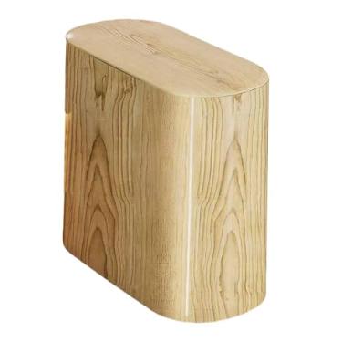 Imagem de Baoblaze Lixeira doméstica impermeável com tampa de pressão, ideal para escritórios, áreas externas e espaços estreitos, Cor de Madeira