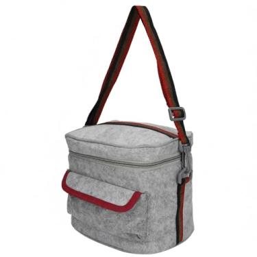 Imagem de Mala de Almoço Isolada Portátil Cooler Bolsa Armazenamento Comida com Cinto Ombro Grade Utensílios Feltro Design Tampa Casco Fixo Zíper para Trabalho