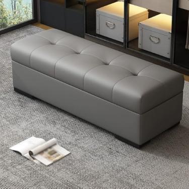 Imagem de Entryway Bench with Storage, Solid Wood Frame, PU Leather Upholstery, Sturdy Base, Concealed Storage, High-resilience Foam Filling, Suitable for Bedrooms(Gray,120 * 40 * 40cm/47 * 16 * 16in)