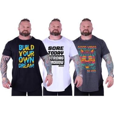 Imagem de Kit 3 Camiseta Longline Plus Size Masculina MXD Conceito Estampado Academia Casual Treino-Masculino