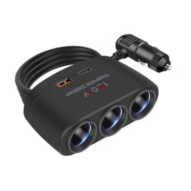 Imagem de Generic 3 em 1 CarLighter Plug Splitter 120W USB + PD Adaptador de carregamento rápido 3 soquetes divisor de energia 12 24V para carro, caminhão, SUV