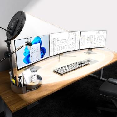 Imagem de Kit de luz de selfie para mesa e laptop, anel de luz regulável de 55 W, com caixa de armazenamento giratória, suporte de caneta, suporte de telefone e controlador (preto, 10,5). Patente aplicada para