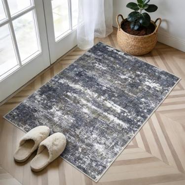 Imagem de GarveeHome Tapetes abstratos de 5 x 7 cm, tapete de porta de entrada, lavável à máquina, macio, resistente a manchas, antiderrapante, para decoração de quarto, porta da frente, cinza, marrom