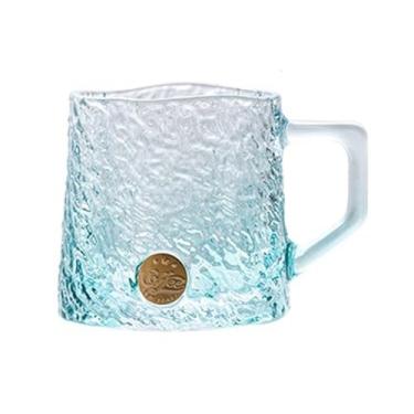 Imagem de Copo de vidro de água de 255 g com alça, pequeno copo de vidro transparente colorido para café, chá, suco, leite (azul)