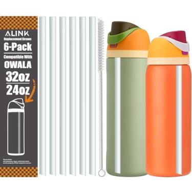 Imagem de ALINK Canudos de substituição para garrafa de água isolada Owala FreeSip 947 ml 680 g, pacote com 6 canudos de plástico reutilizáveis apenas para tampa de copo Owala Freesip, mais escova de palha