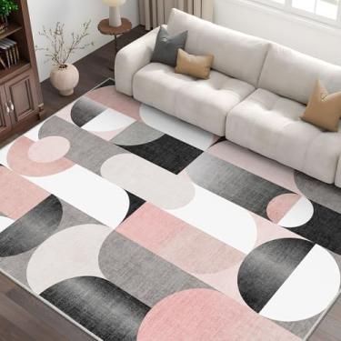 Imagem de Castage Tapetes de área de 15 x 23 cm rosa lavável para sala de estar, quarto, grande tapete antiderrapante moderno para cozinha, sala de jantar, cinza blush preto