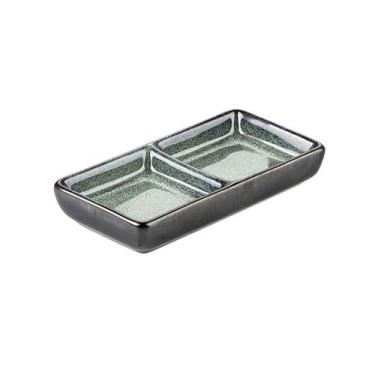 Imagem de Prato de molho de soja prato de condimento de cerâmica com compartimento duplo criativo para lanche prato doméstico personalizado para molho compartimentado tigela de imersão (média)
