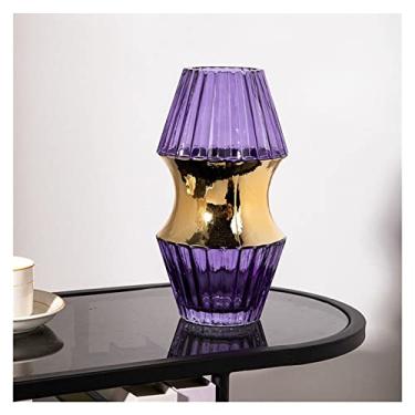 Imagem de x3anggyt5 Vaso de flor vaso de vidro colorido padrão vertical anel de borda dourada arranjo de flores hidropônico vaso de flores decoração de casa decoração de casa (grande)