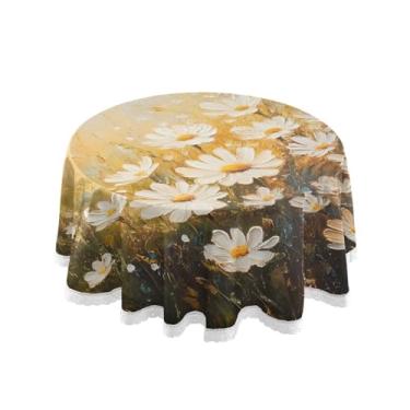 Imagem de Qilmy Toalha de mesa redonda de palmeira de treliça verde, 152 cm, resistente à água, à prova de derramamento, capa de mesa grande para jantar de reunião de família em ambientes internos e externos