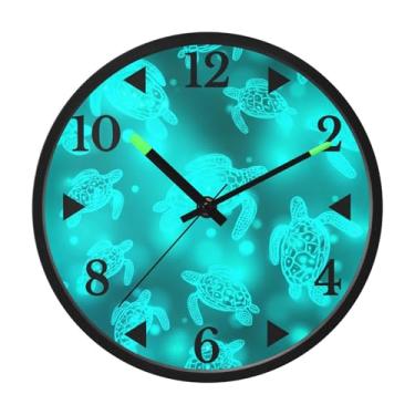 Imagem de STAYTOP Relógio de parede LED de tartaruga verde brilhante para quarto com brilho noturno, relógios de parede silenciosos de 30 cm para decoração de sala de estar, controle de som, relógio de parede