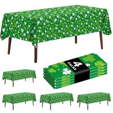 Imagem de JHDZDHY Pacote com 4 toalhas de mesa de Natal com floco de neve descartáveis de plástico para decoração de festa de Natal 137 x 272 cm (toalha de mesa de trevo)